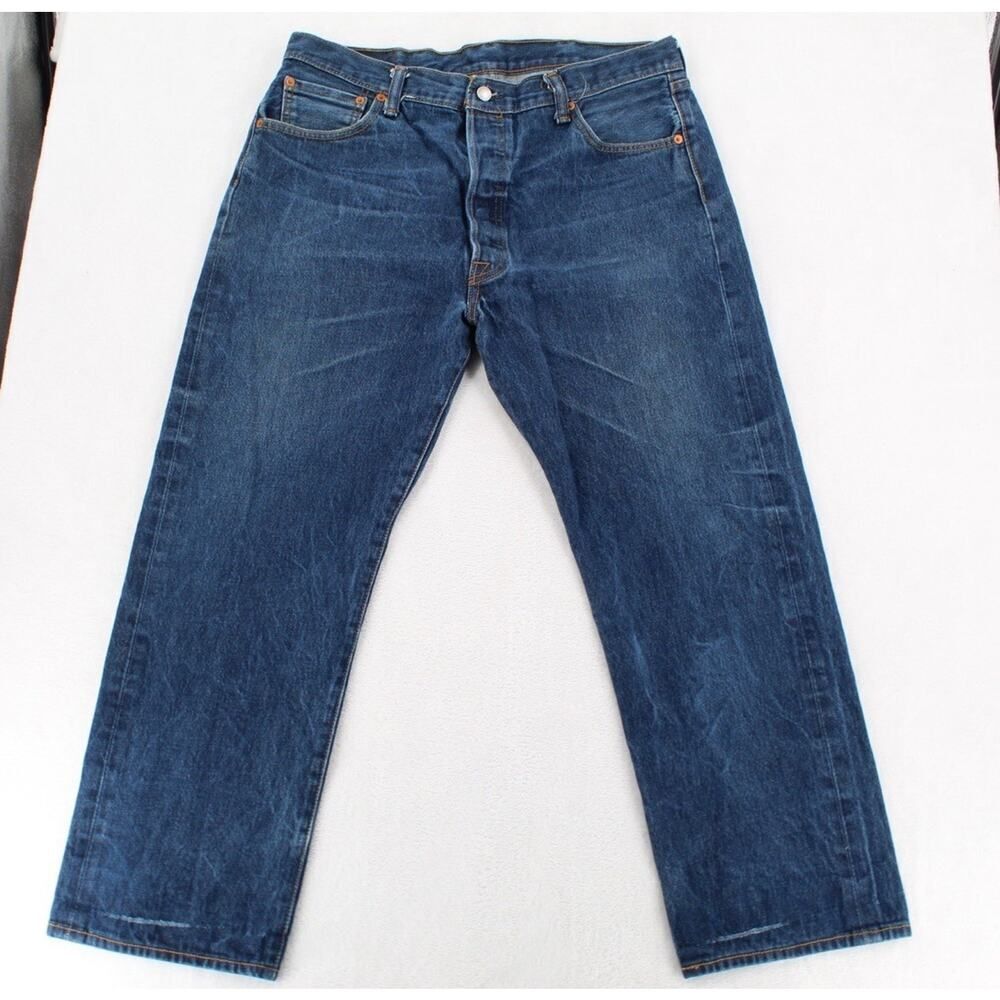 Levis 501 Jeans Mens 38x30 Blue Straight Leg Regular Fit Dark Wash Button Fly